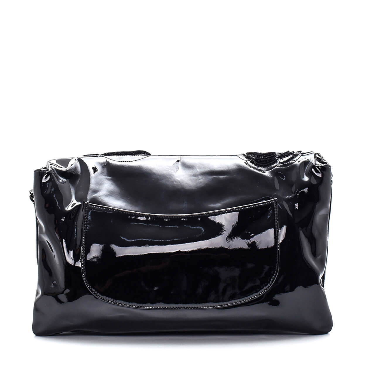 Chanel - Black Patent Leather Camellia Shoulder Flap Bag